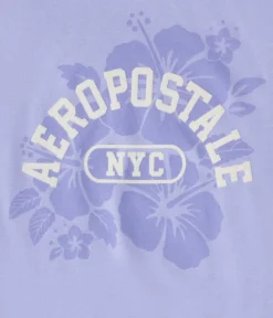 Aeropostale NYC Hibiscus Flocked Graphic Tee