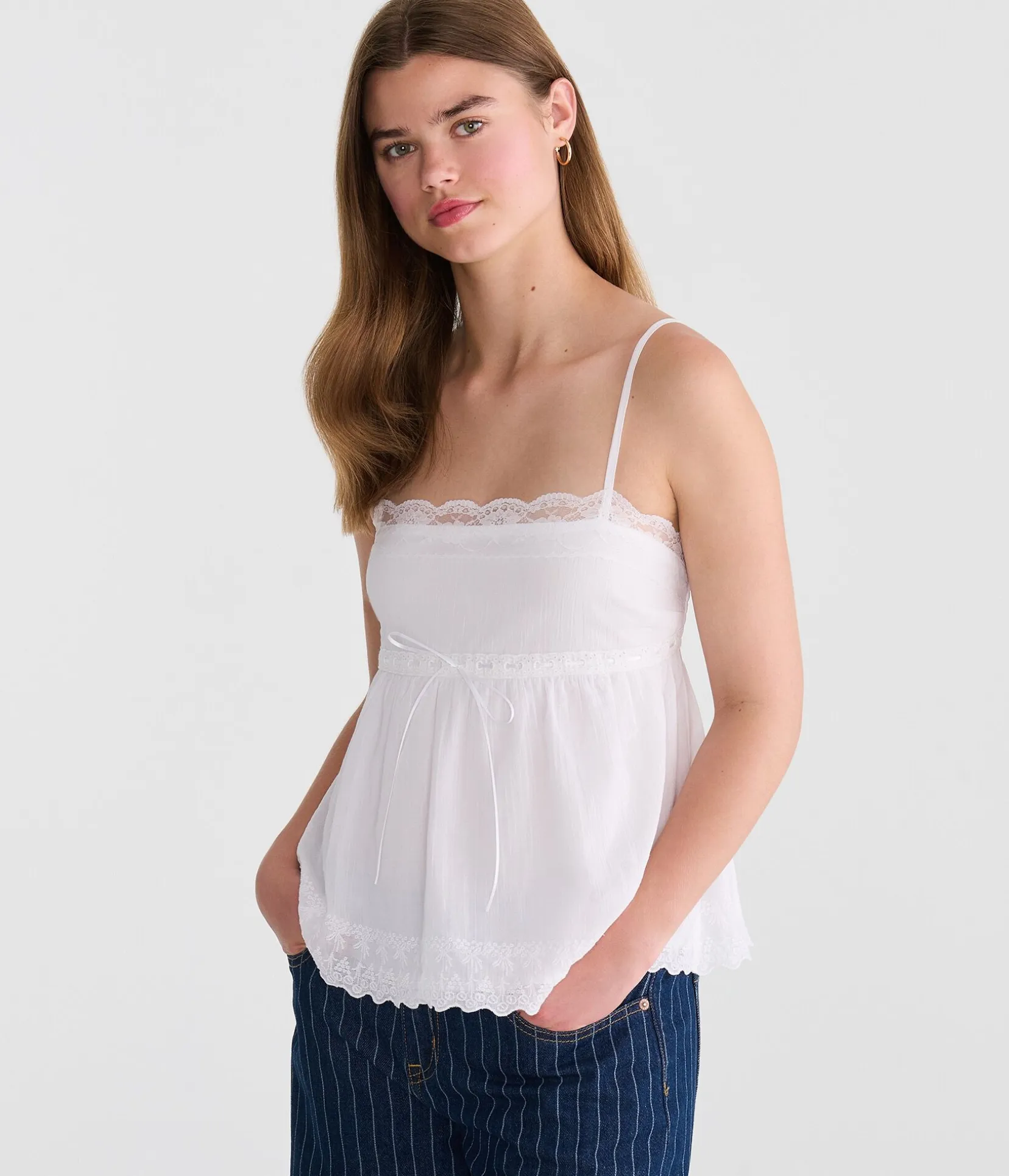 Bow Lace-Trim Square-Neck Cami