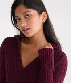 Cable High-Rib Hooded Sweater