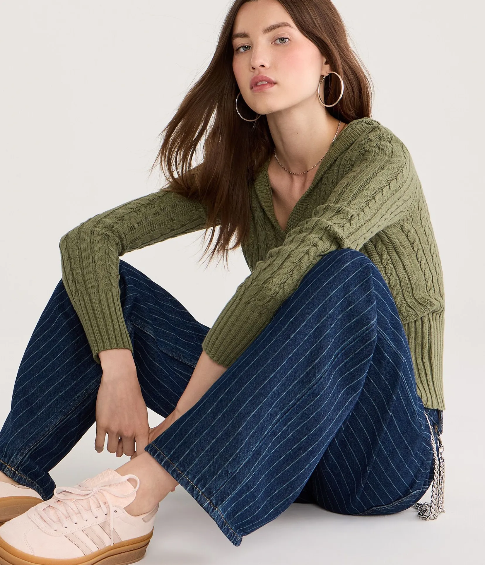 Cable High-Rib Hooded Sweater