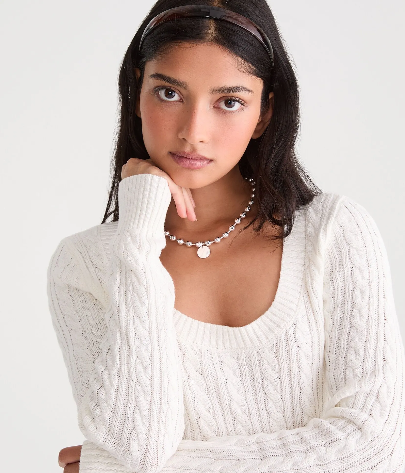 Cable Scoop-Neck Sweater
