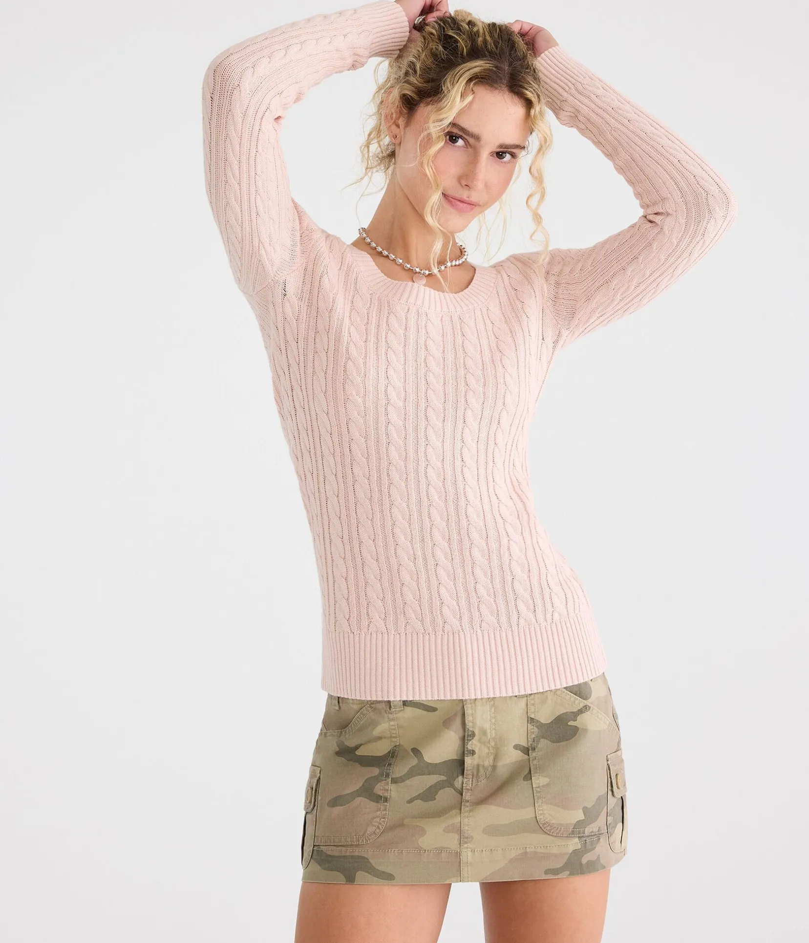 Cable Scoop-Neck Sweater