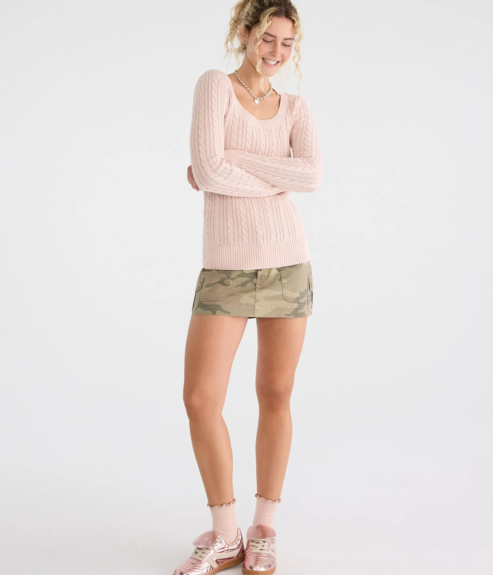 Cable Scoop-Neck Sweater