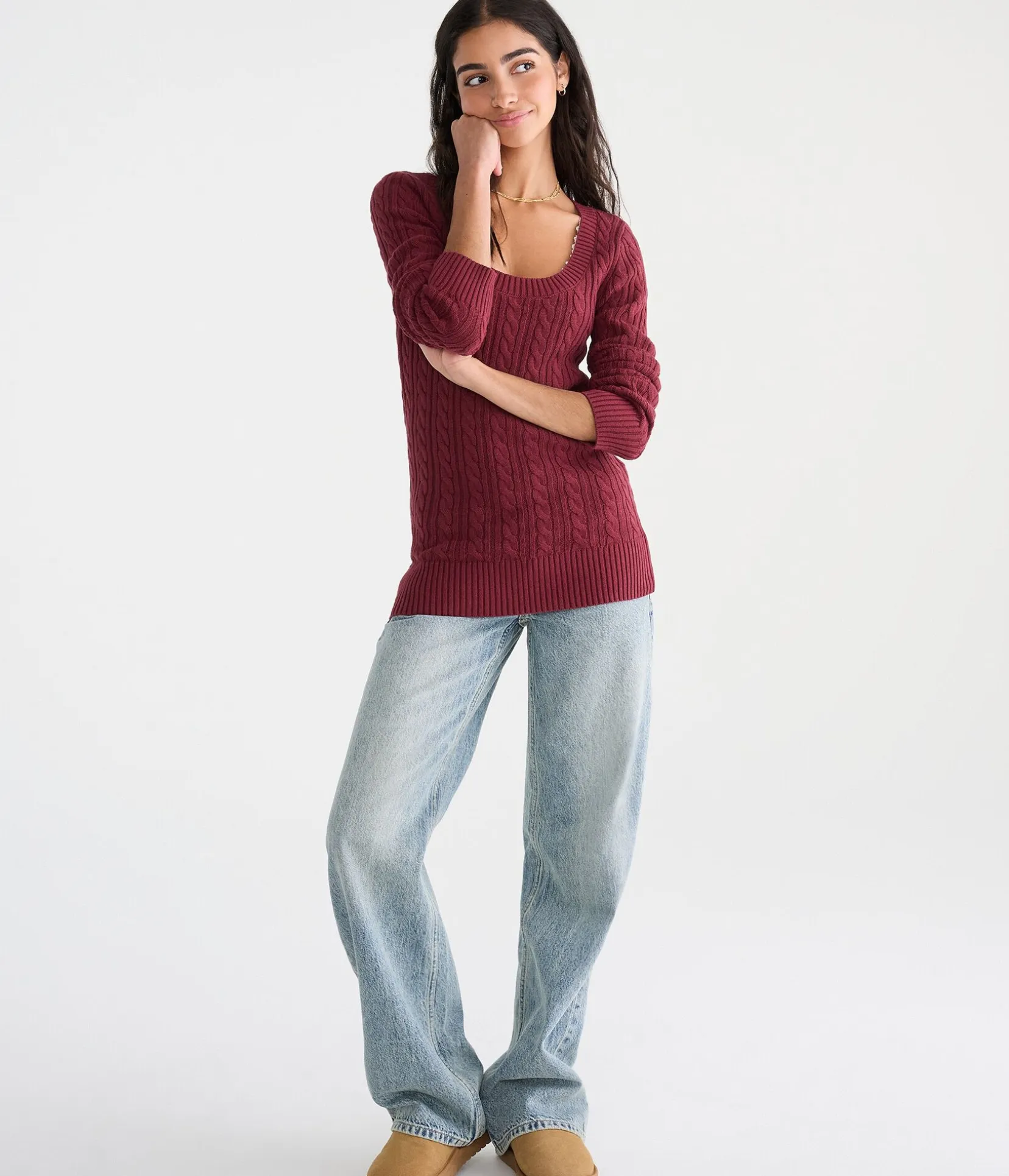 Cable Scoop-Neck Sweater