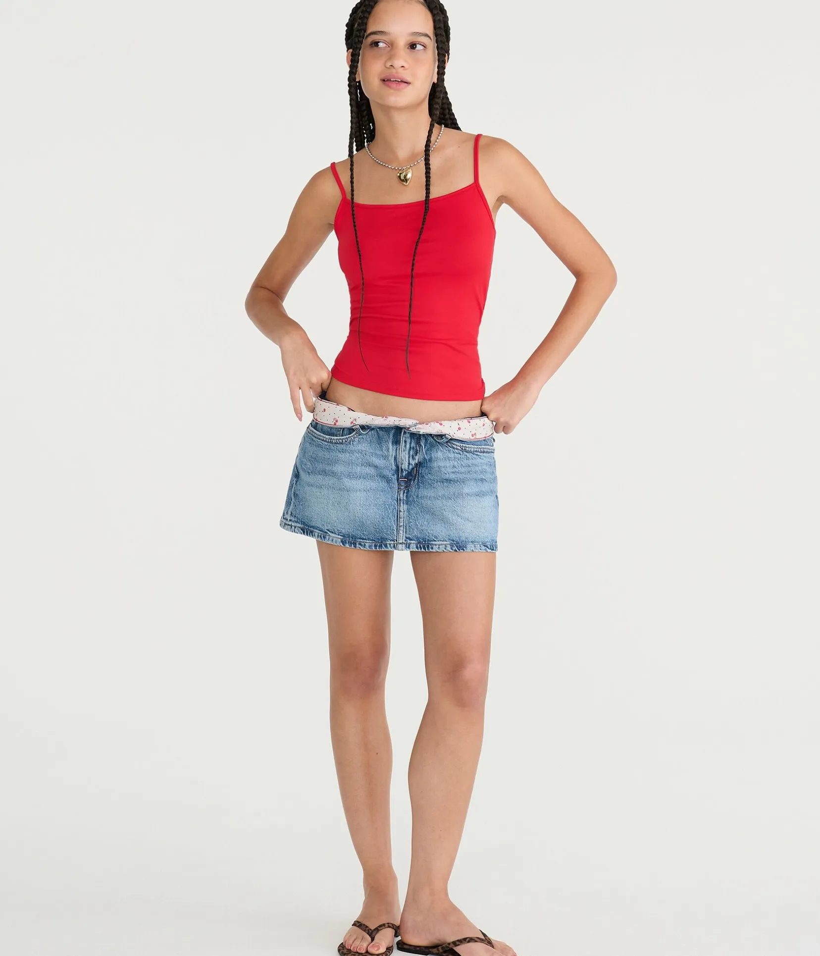 Cherry Waistband Low-Rise Denim Mini Skirt