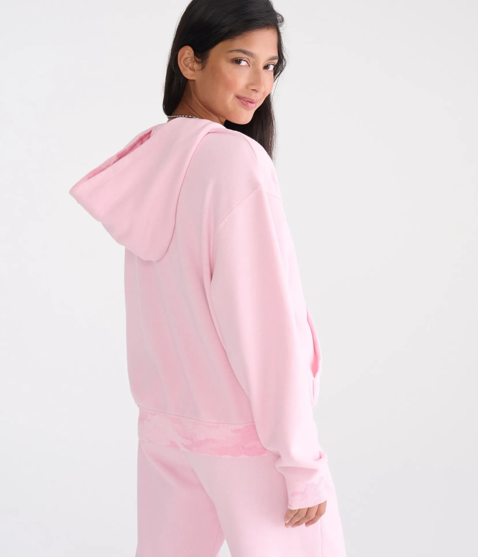Cloud Soft Camo-Trim Oversized Full-Zip Hoodie