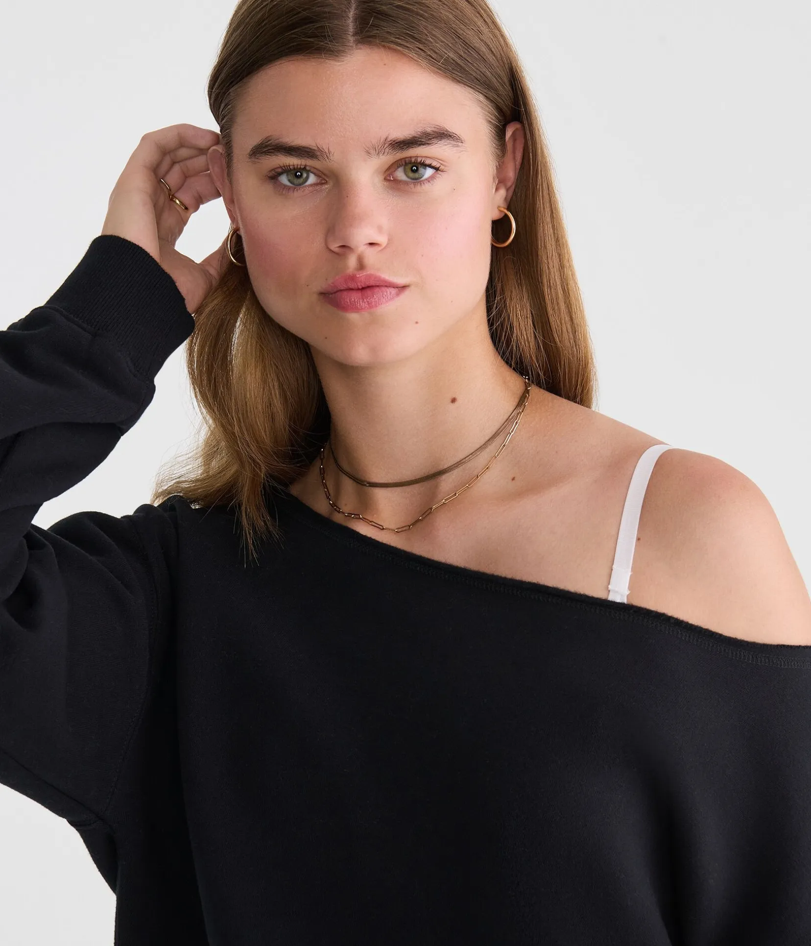 Cloud Soft Cinched Waist Off-The-Shoulder Sweatshirt