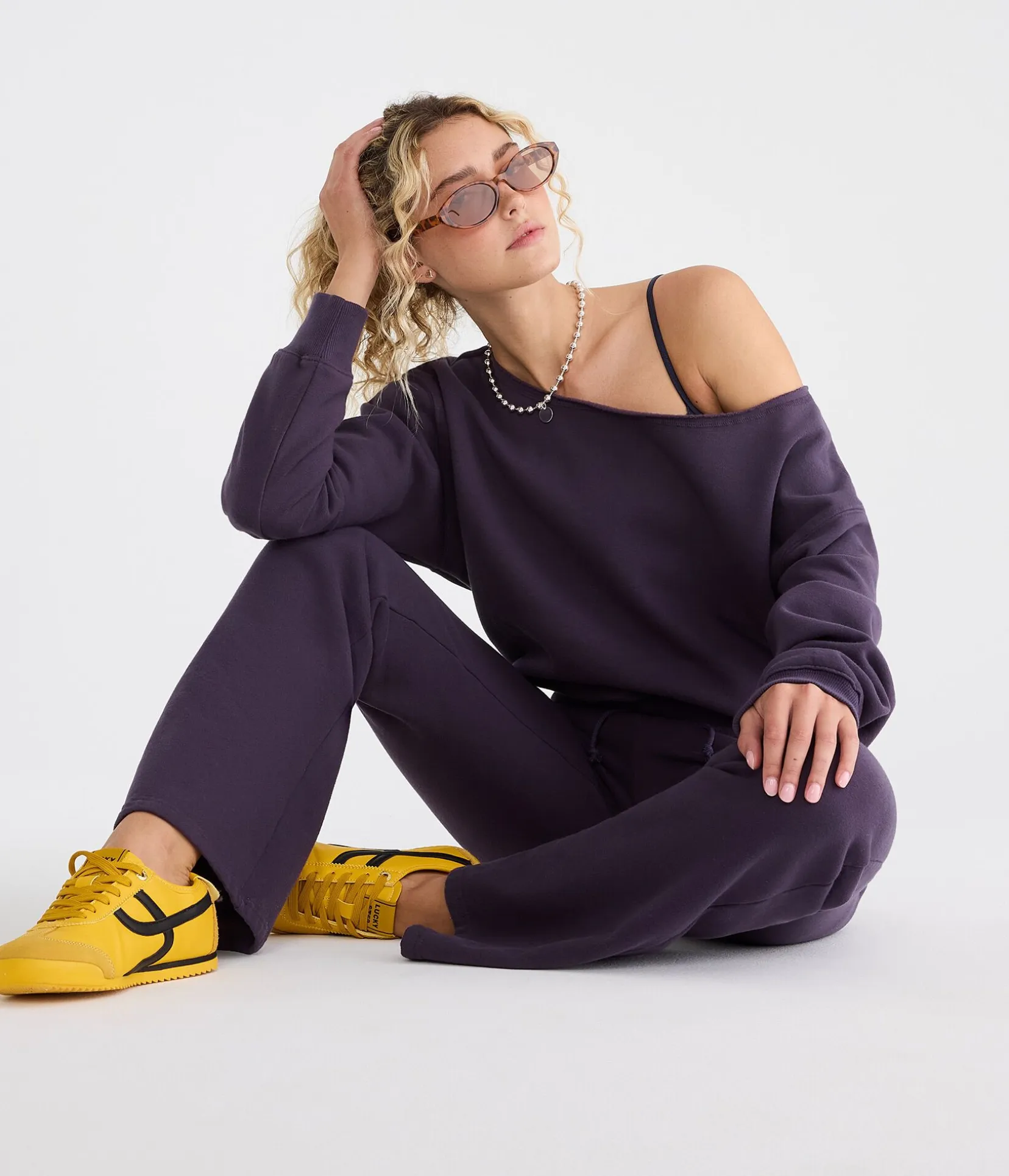 Cloud Soft Cinched Waist Off-The-Shoulder Sweatshirt