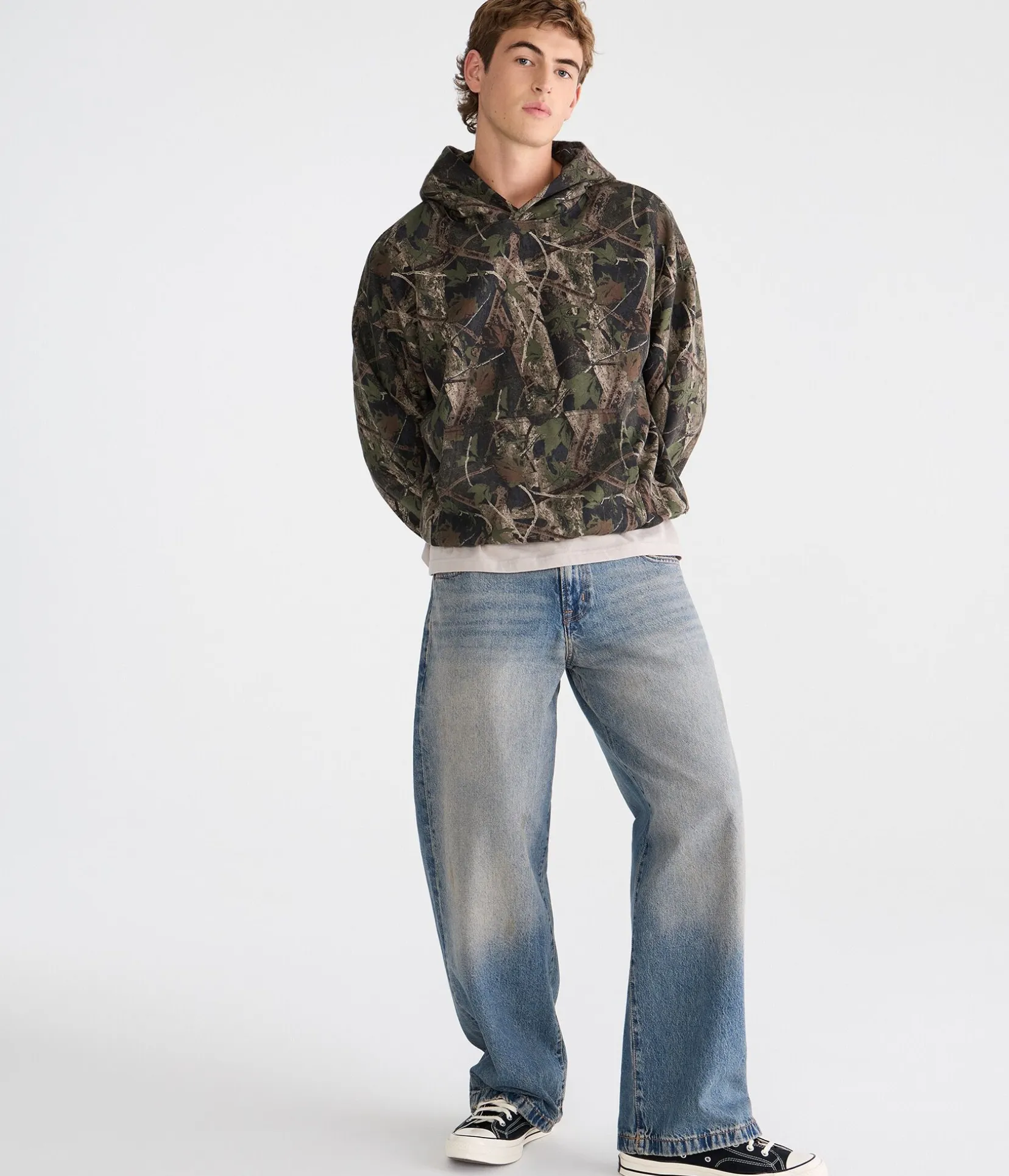Cloud Soft Forest Camo Boxy Pullover Hoodie
