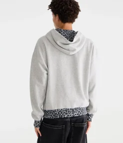 Cloud Soft Leopard Print-Trim Pullover Hoodie
