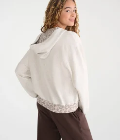 Cloud Soft Leopard-Trim Oversized Full-Zip Hoodie