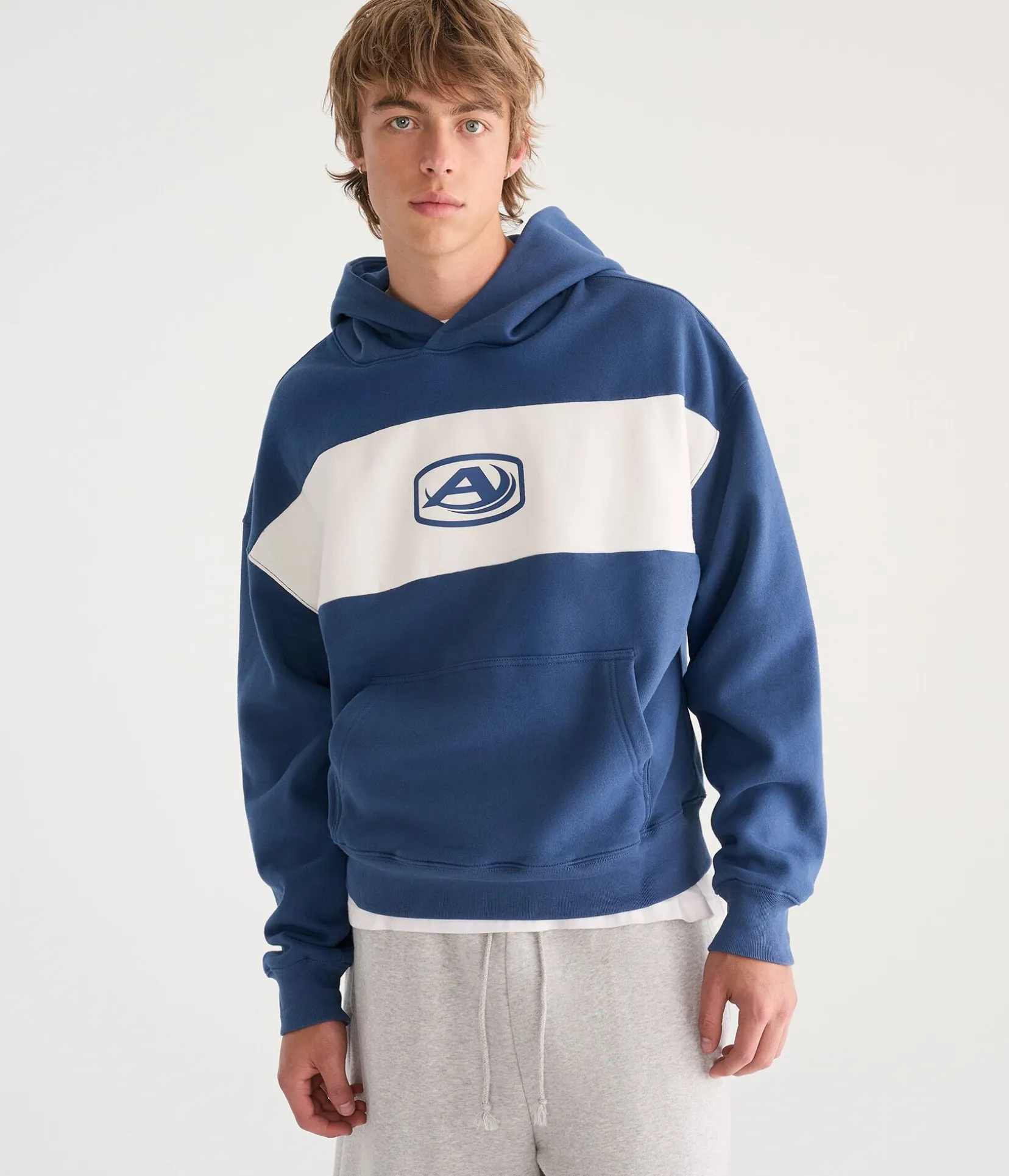 Cloud Soft Letter Logo Colorblock Boxy Pullover Hoodie