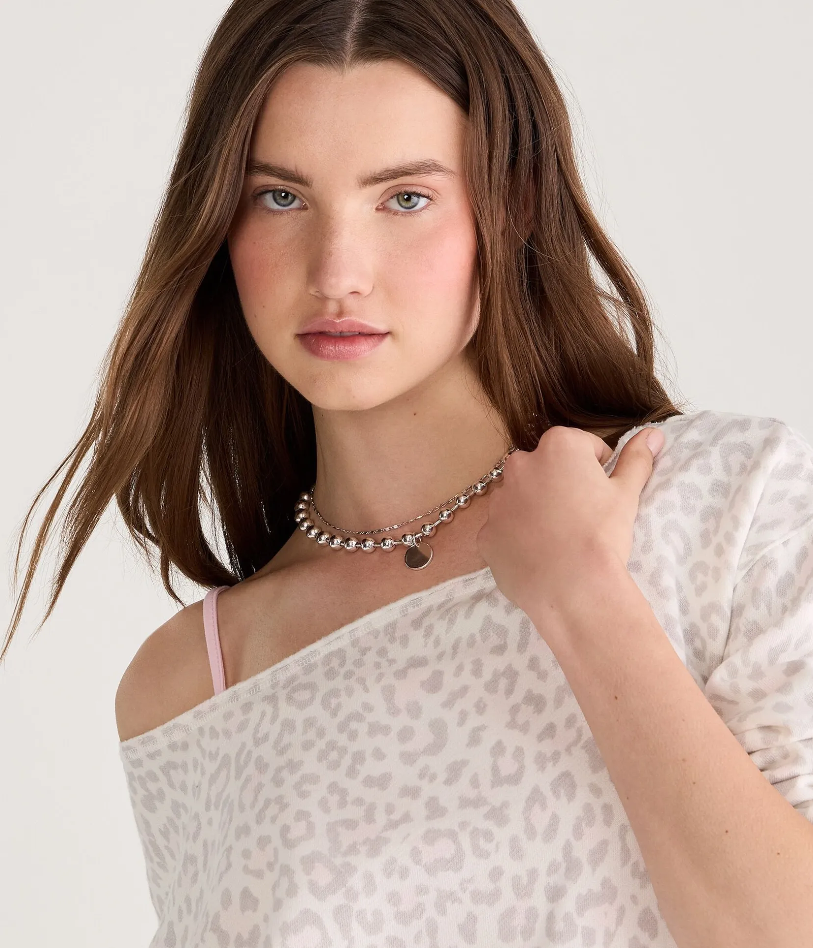 Cloud Soft Snow Leopard Print Oversized Off-The-Shoulder Sweatshirt