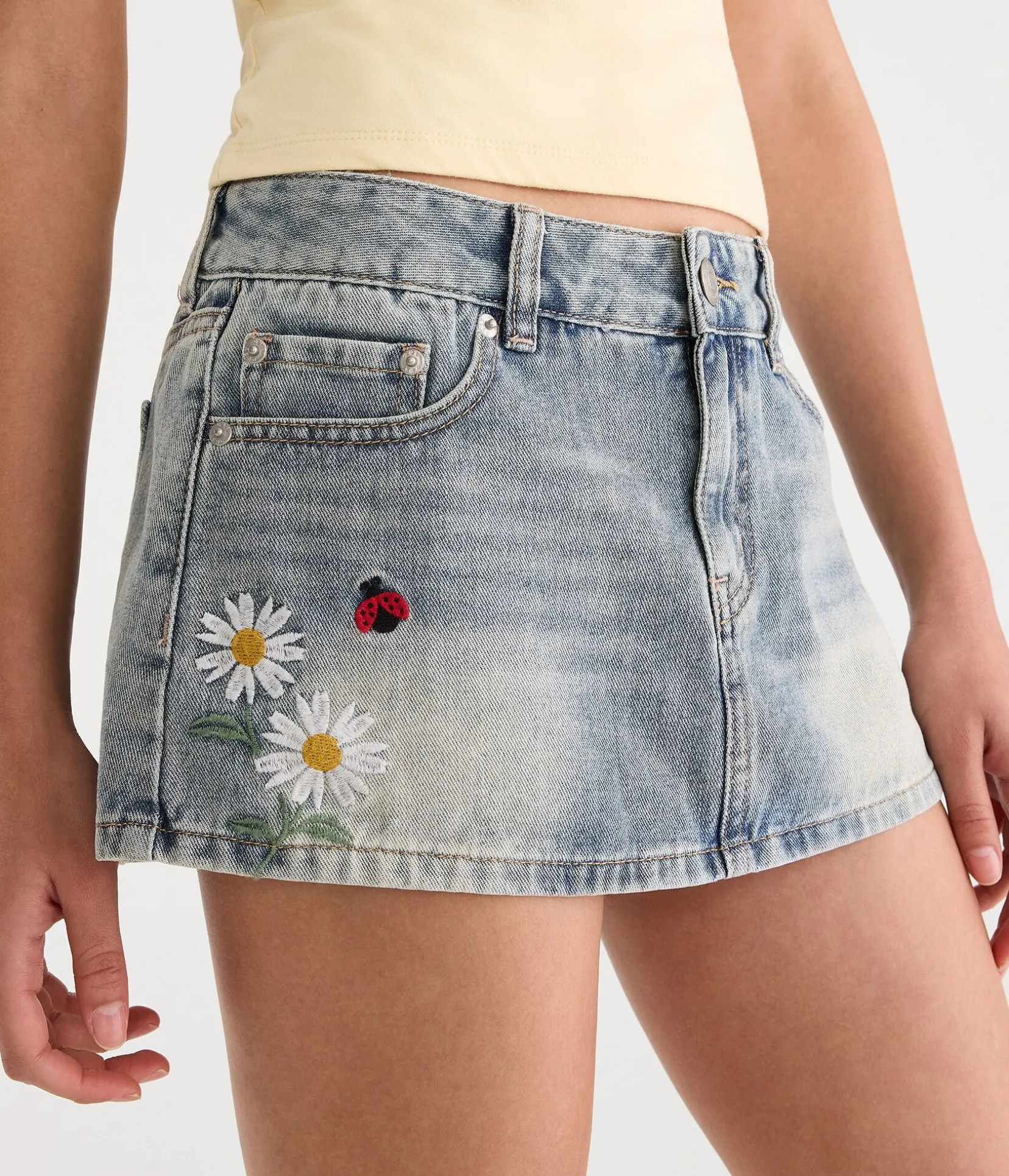 Daisy & Ladybug Super Low-Rise Denim Mini Skirt