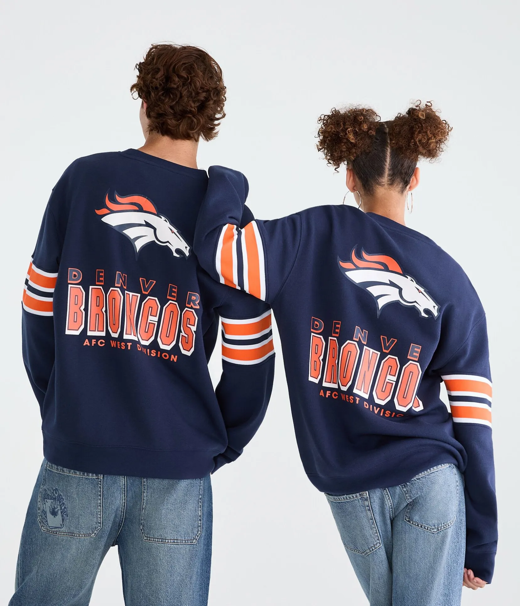 Denver Broncos Striped Sleeve Crew Sweatshirt