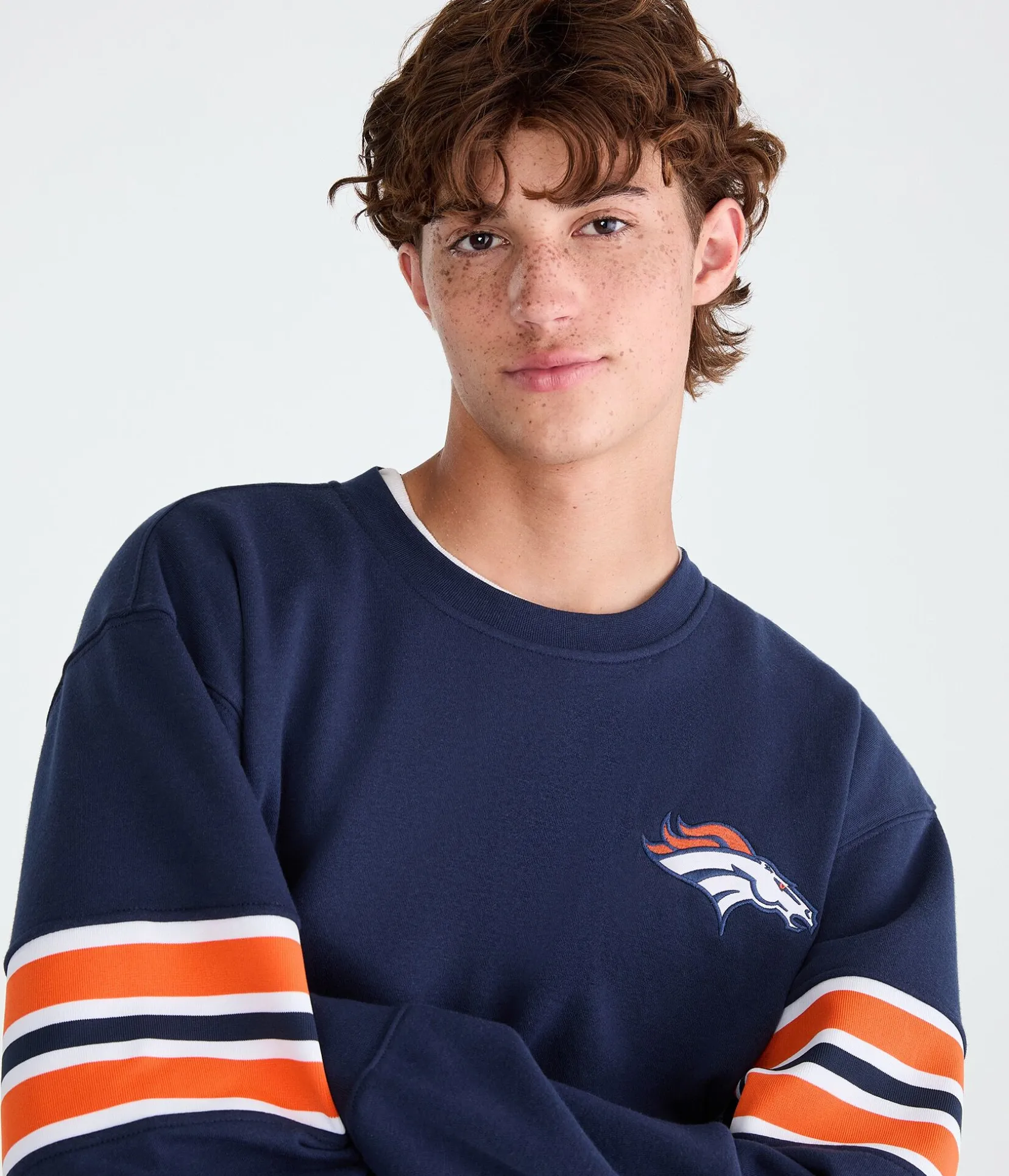 Denver Broncos Striped Sleeve Crew Sweatshirt