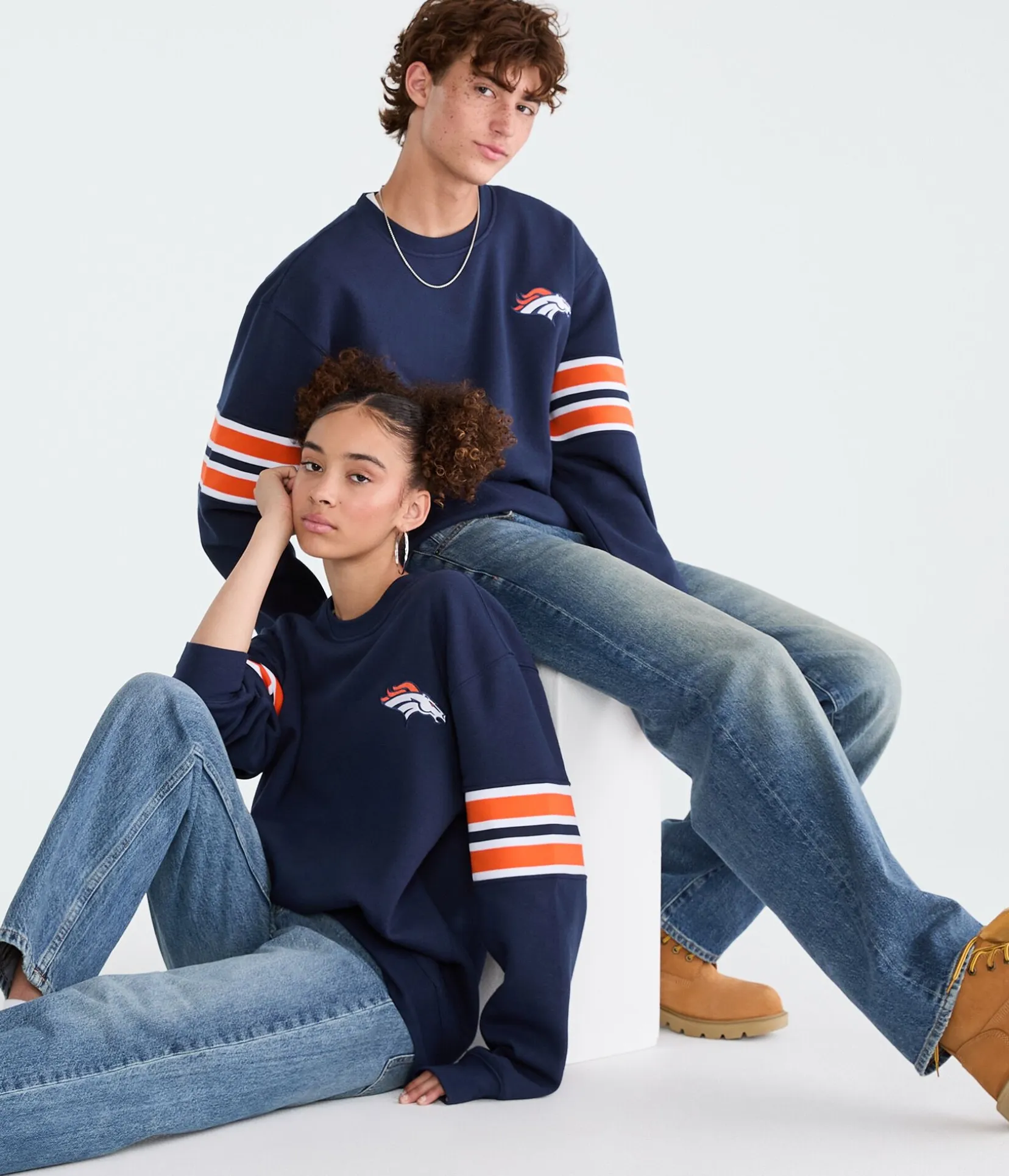 Denver Broncos Striped Sleeve Crew Sweatshirt