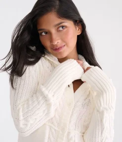 Déjà For Aero Cable Button-Front Mock-Neck Sweater