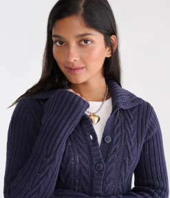 Déjà For Aero Cable Button-Front Mock-Neck Sweater