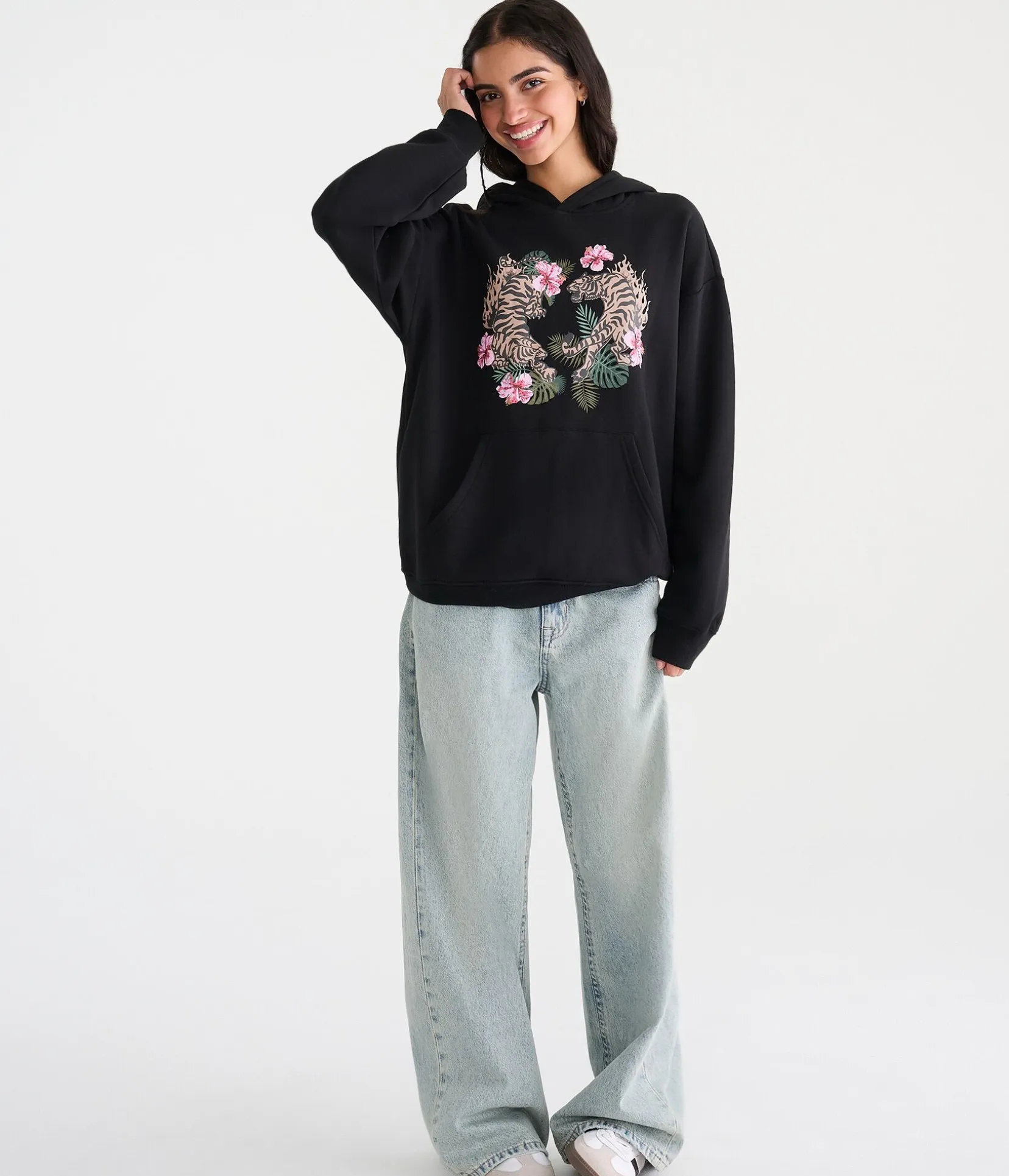 Déjà For Aero Floral Tigers Oversized Pullover Hoodie