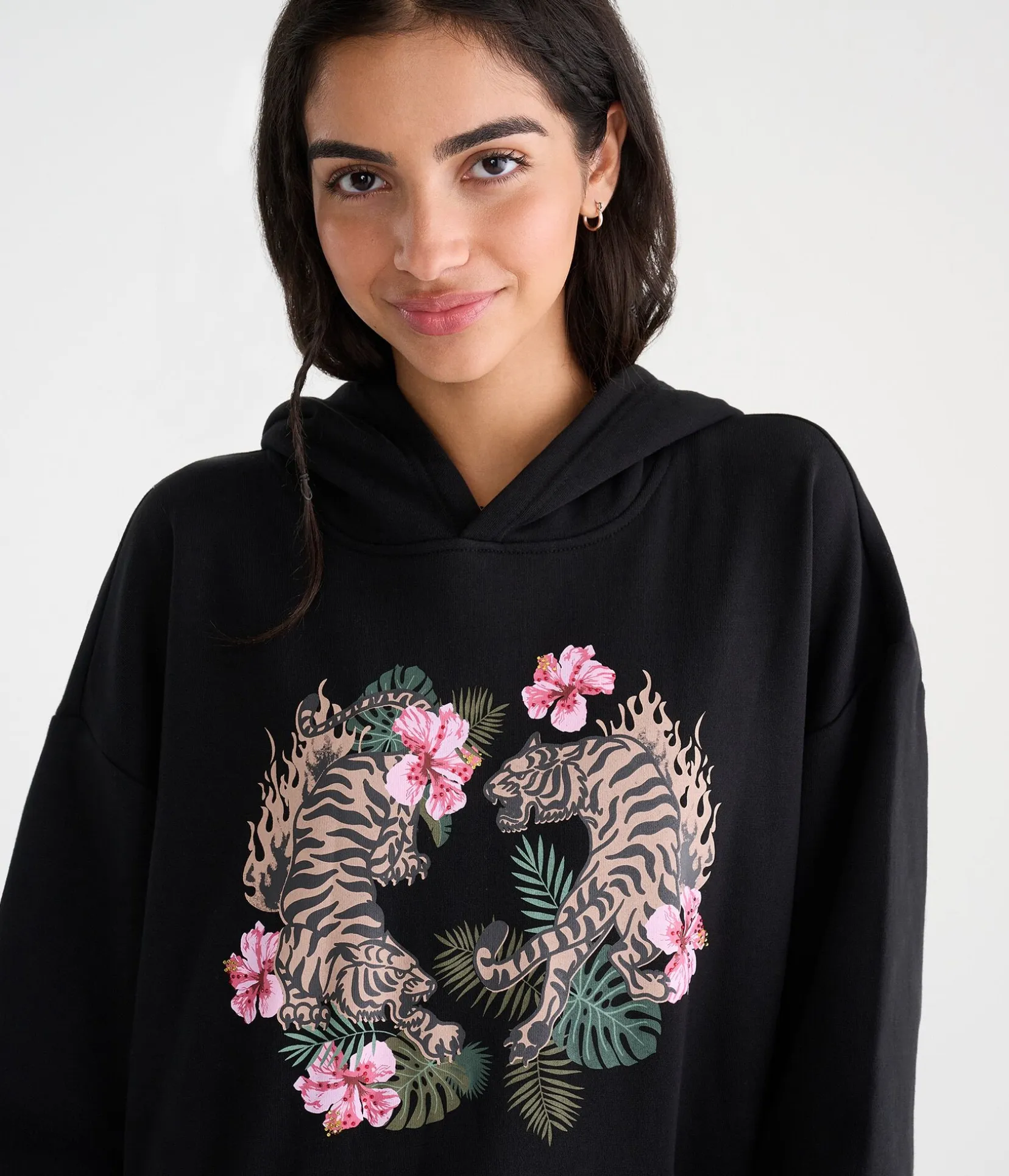 Déjà For Aero Floral Tigers Oversized Pullover Hoodie