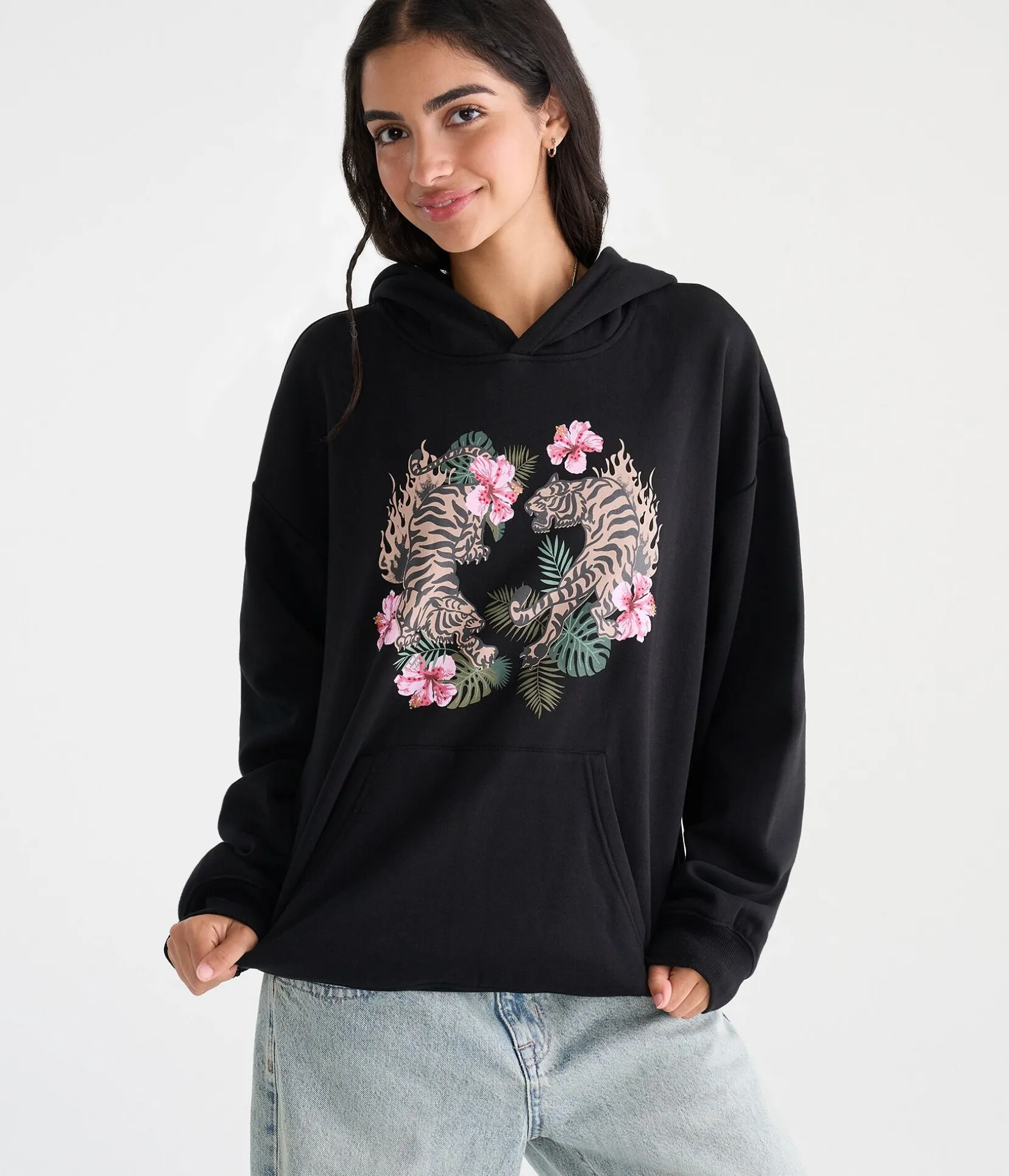 Déjà For Aero Floral Tigers Oversized Pullover Hoodie