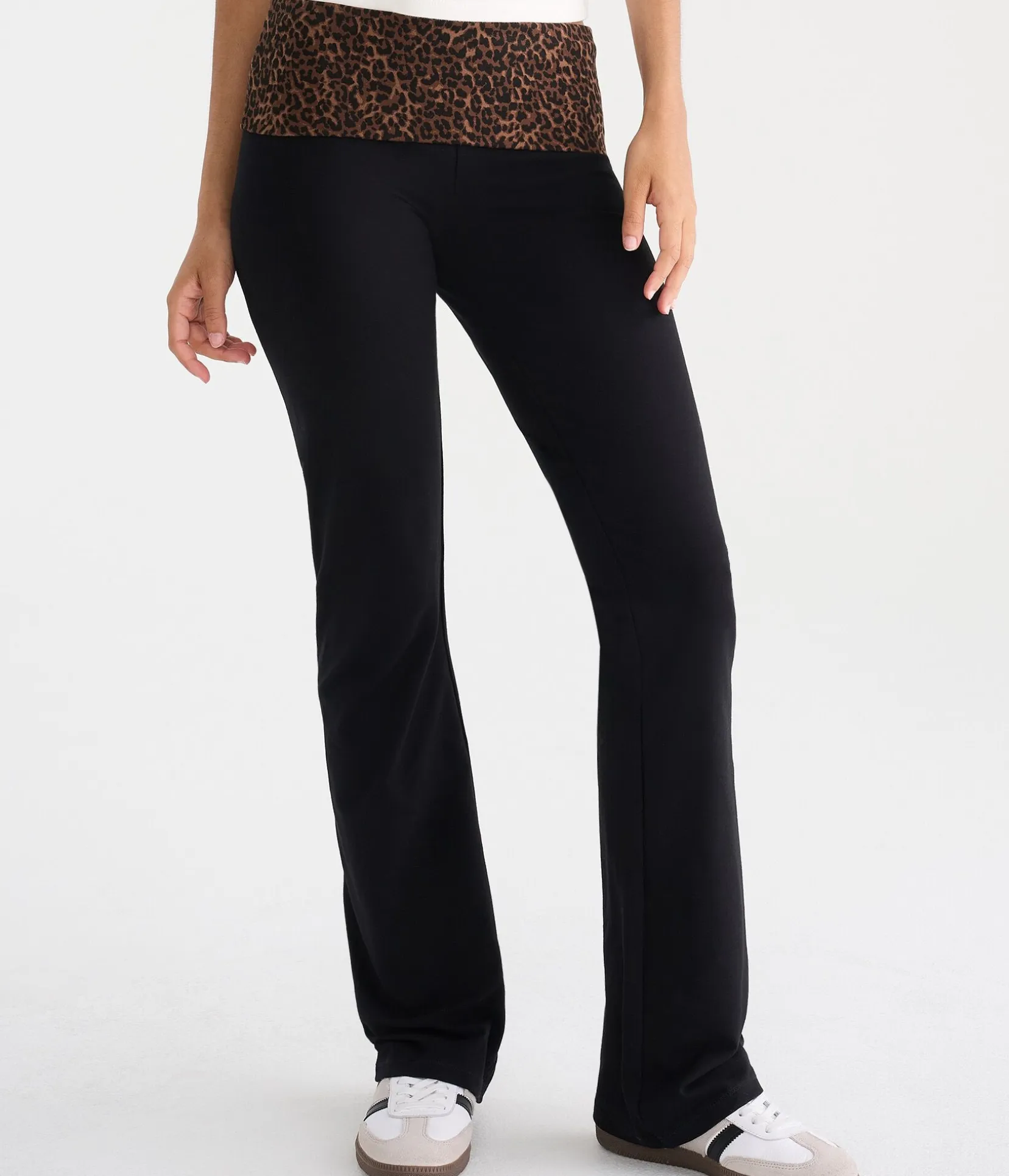 Déjà For Aero Leopard Print Low-Rise Fold-Over Flare Pants