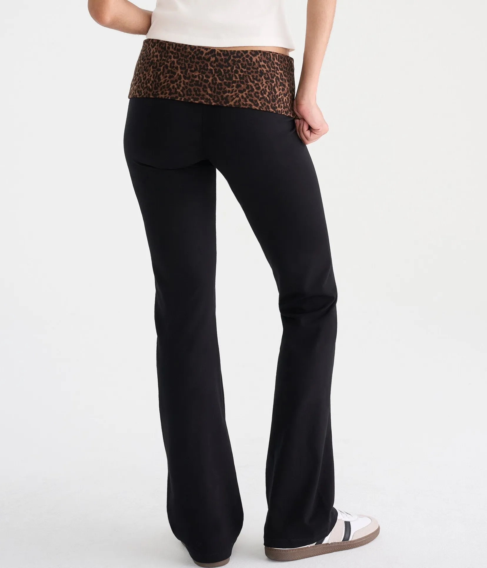 Déjà For Aero Leopard Print Low-Rise Fold-Over Flare Pants