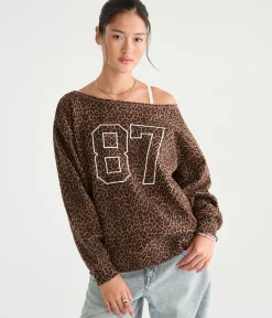 Déjà For Aero Leopard Print 87 Oversized Off-The-Shoulder Sweatshirt