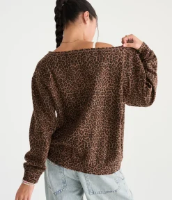 Déjà For Aero Leopard Print 87 Oversized Off-The-Shoulder Sweatshirt