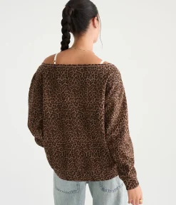 Déjà For Aero Leopard Print 87 Oversized Off-The-Shoulder Sweatshirt