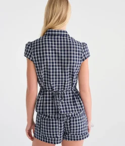Déjà For Aero Plaid Tie-Back Blouse