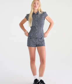Déjà For Aero Plaid Tie-Back Blouse