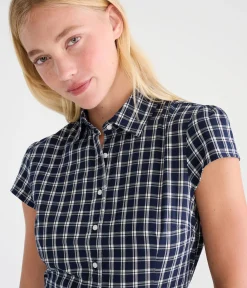 Déjà For Aero Plaid Tie-Back Blouse
