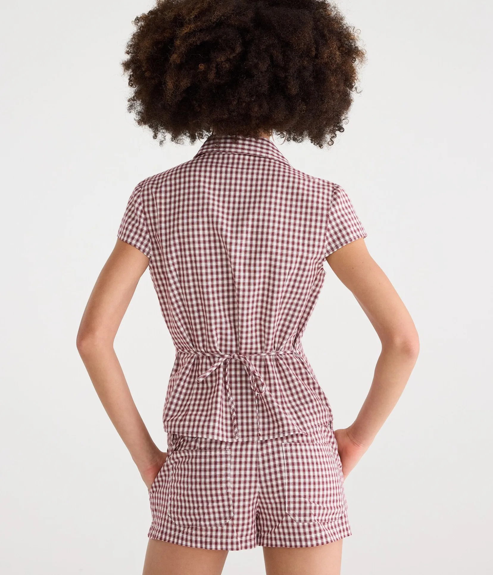Déjà For Aero Plaid Tie-Back Blouse