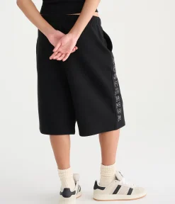 Déjà For Aero Rhinestone Rose Low-Rise Baggy Fleece Shorts