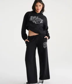 Déjà For Aero Rhinestone Rose Mid-Rise Wide Leg Sweatpants