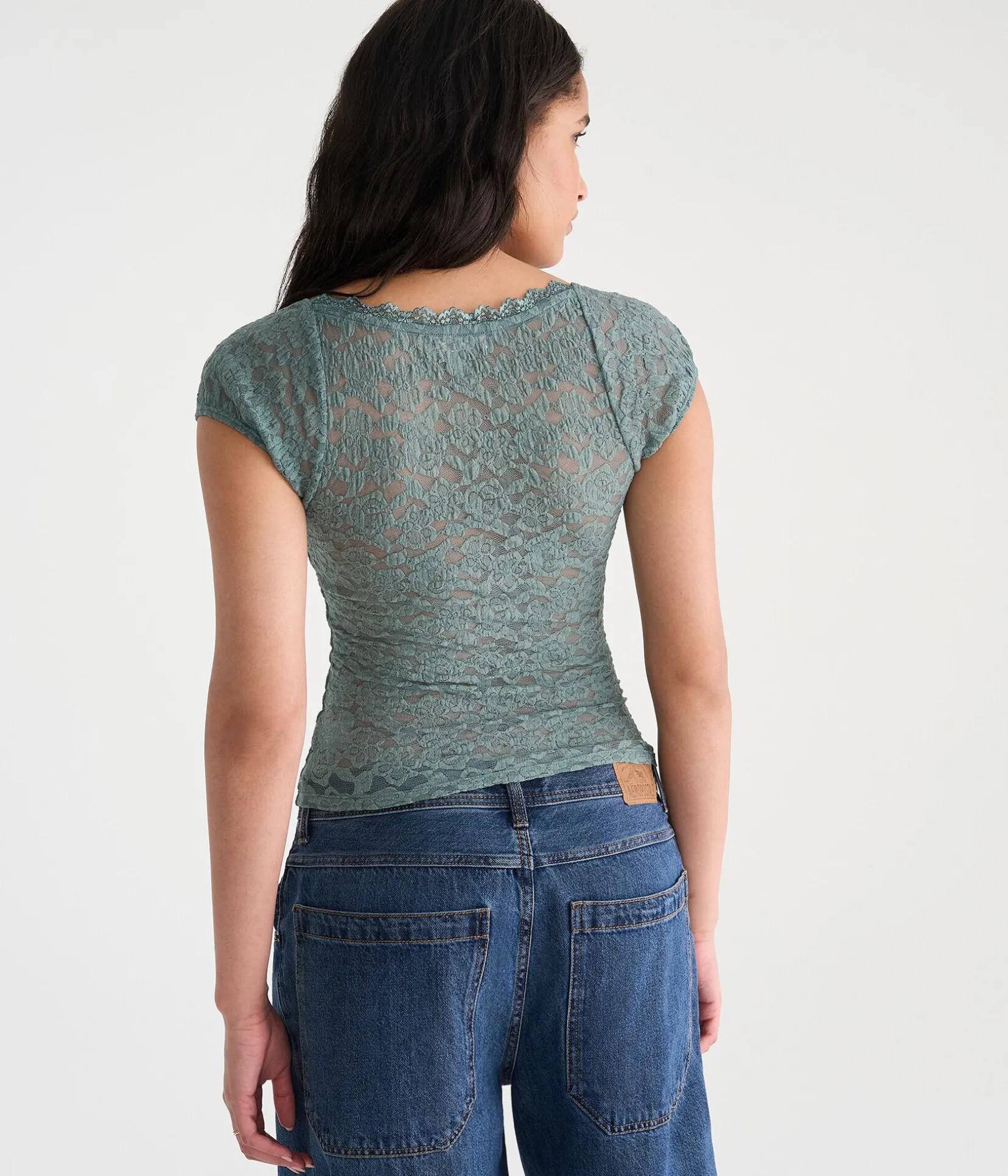 Déjà For Aero Short Sleeve Floral Lace V-Neck Top