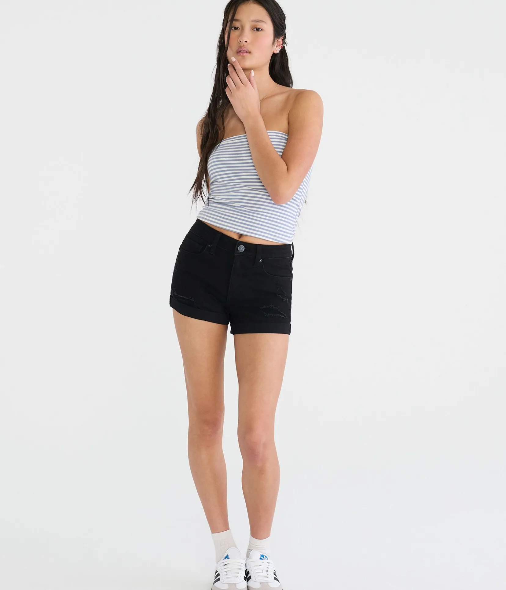 Flex Effects High-Waisted Denim Midi Shorts