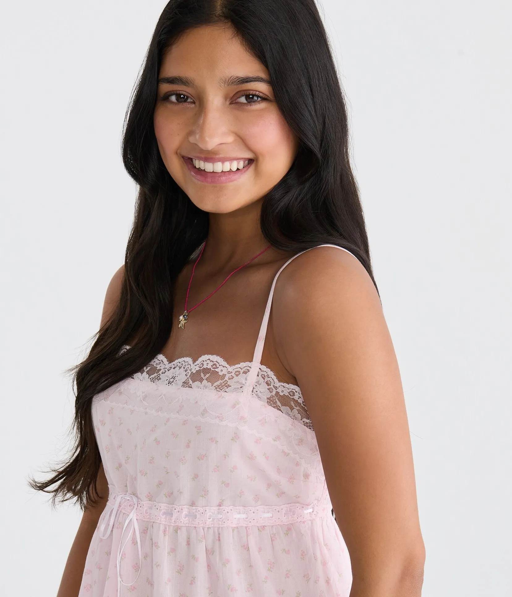 Floral Bow Lace-Trim Square-Neck Cami