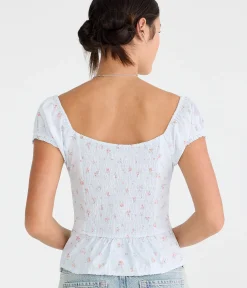Floral Button-Front Scoop-Neck Blouse
