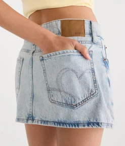 Floral Waistband Low-Rise Denim Mini Skirt