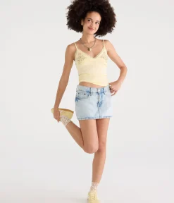 Floral Waistband Low-Rise Denim Mini Skirt