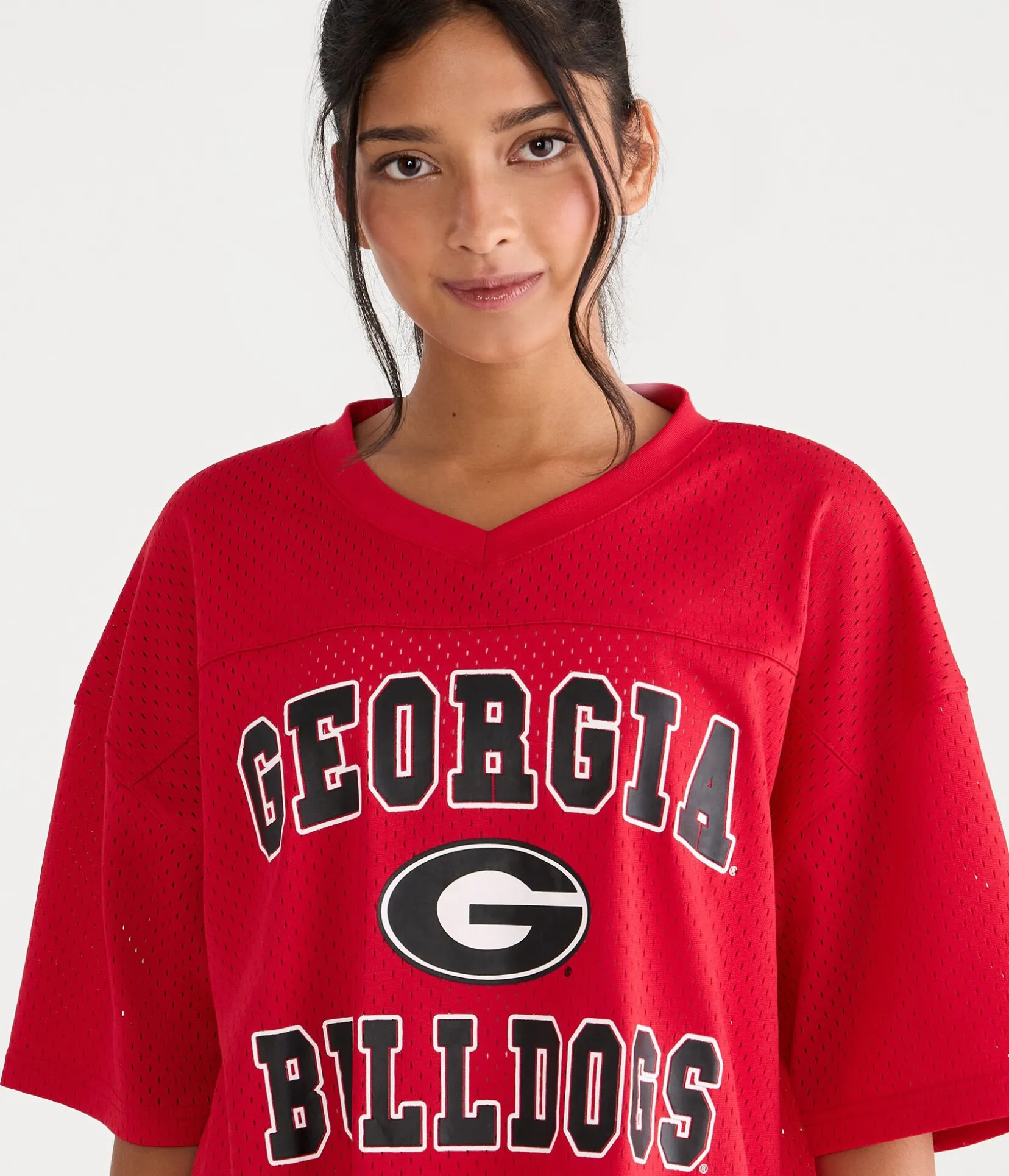 Georgia Bulldogs Boxy Mesh V-Neck Top