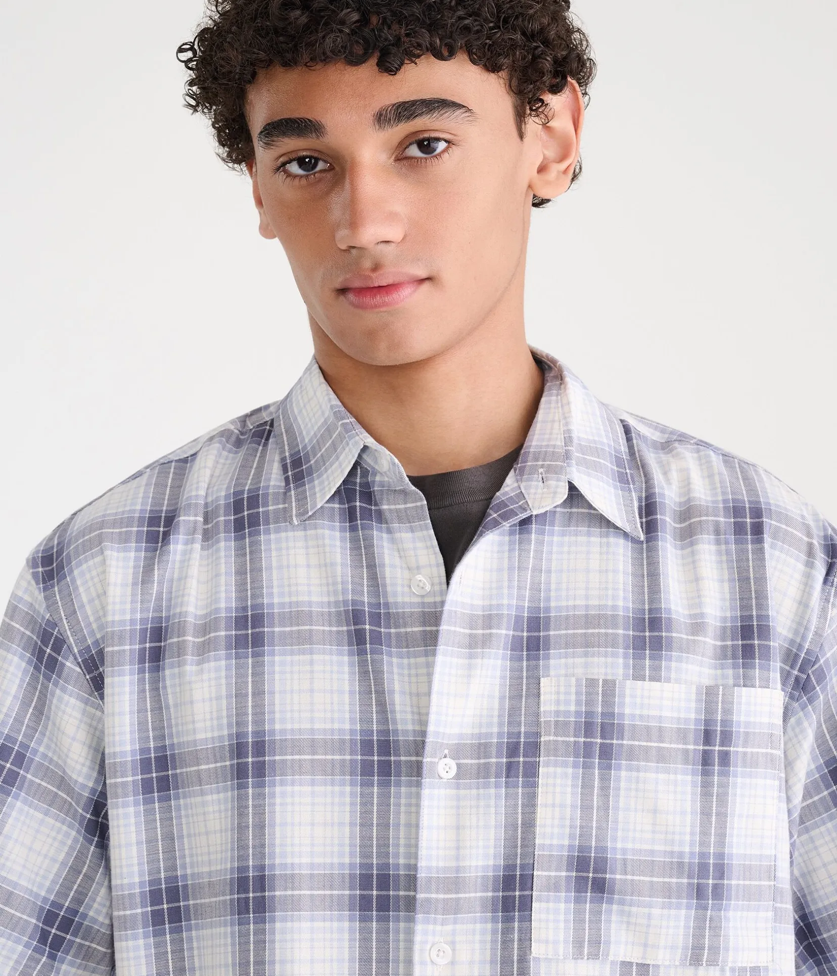 Gold Coast Microplaid Boxy Shirt
