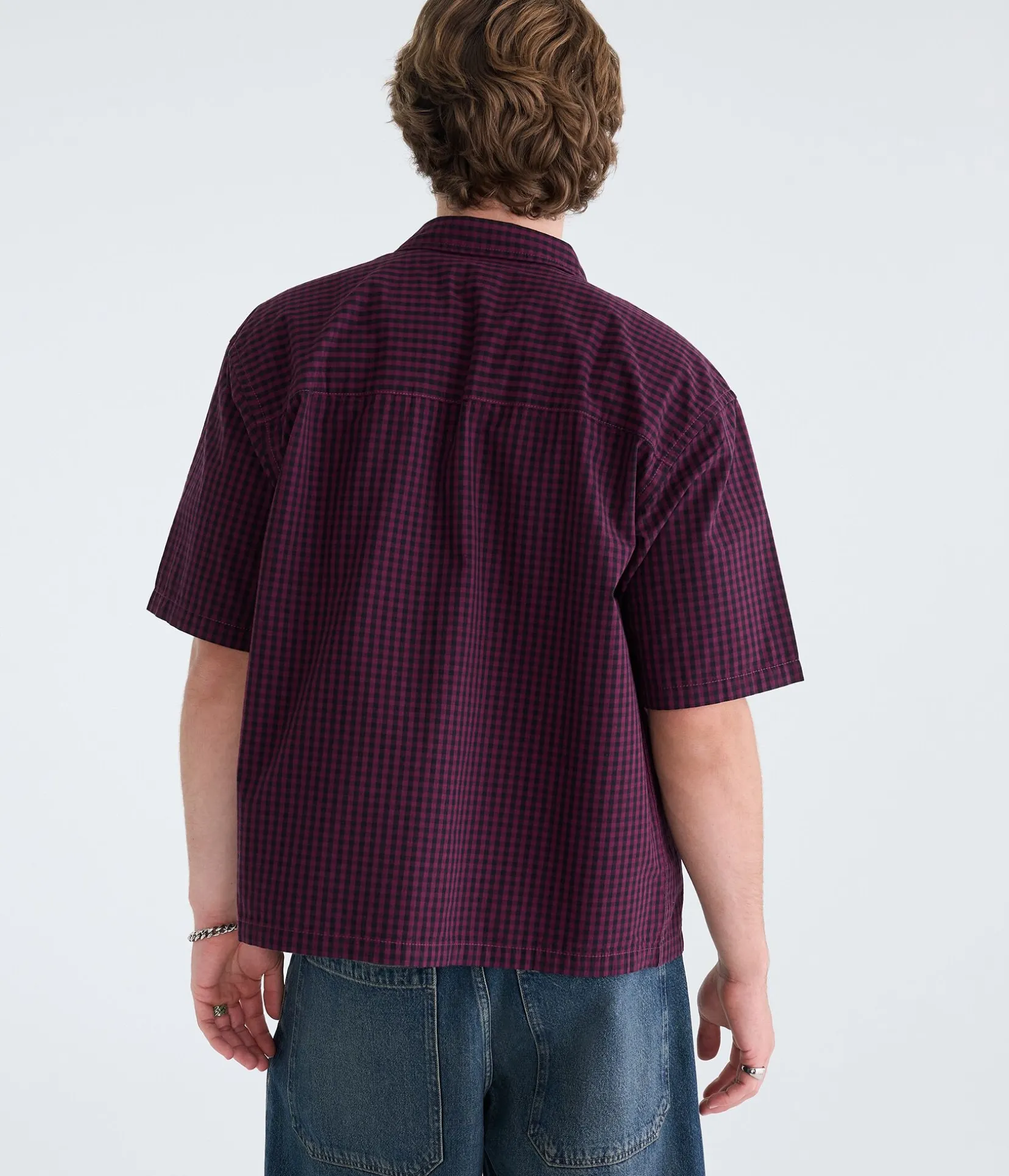 Graphic Microplaid Boxy Shirt