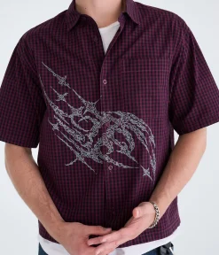 Graphic Microplaid Boxy Shirt
