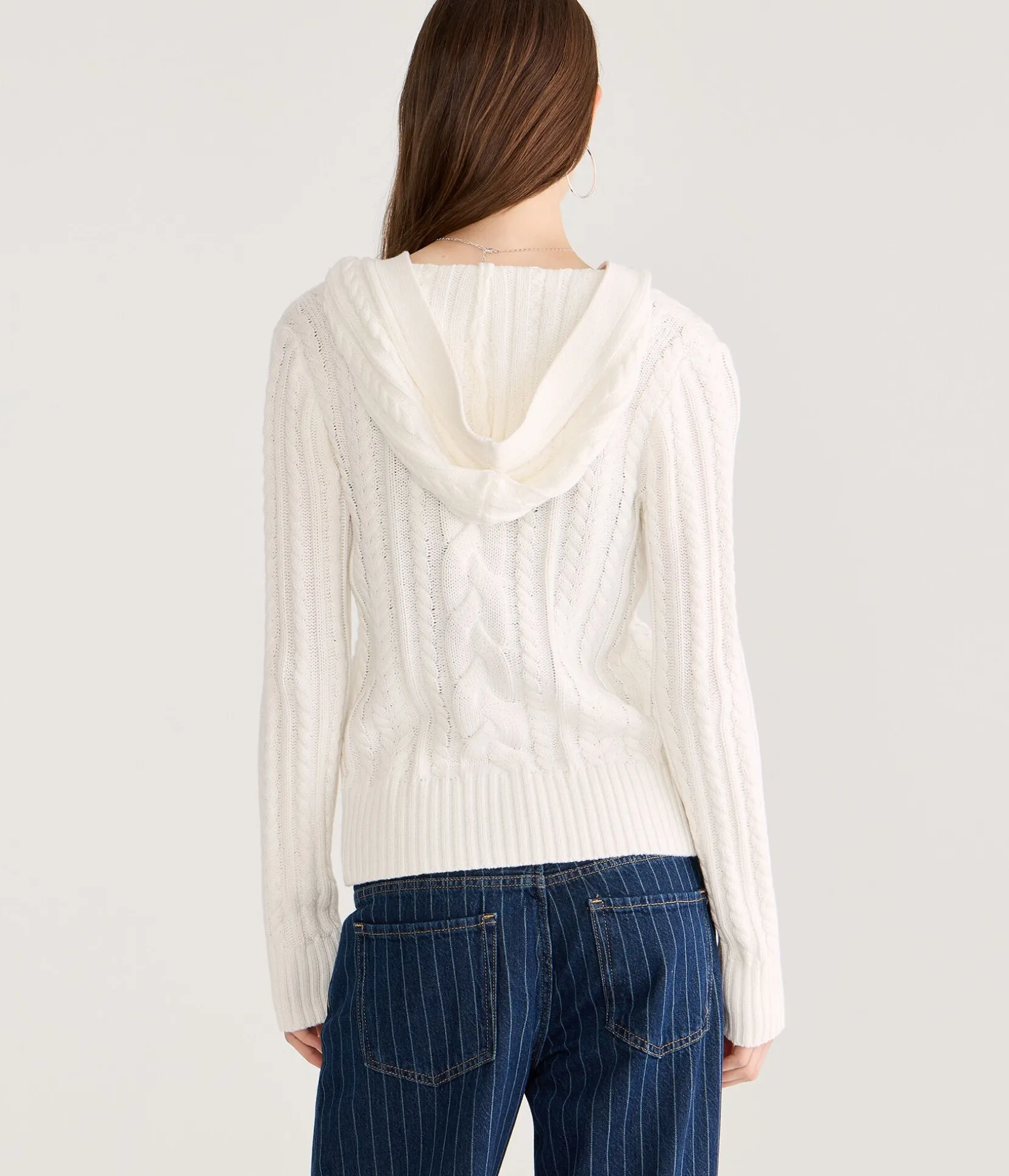Hooded Button-Front Cable Cardigan