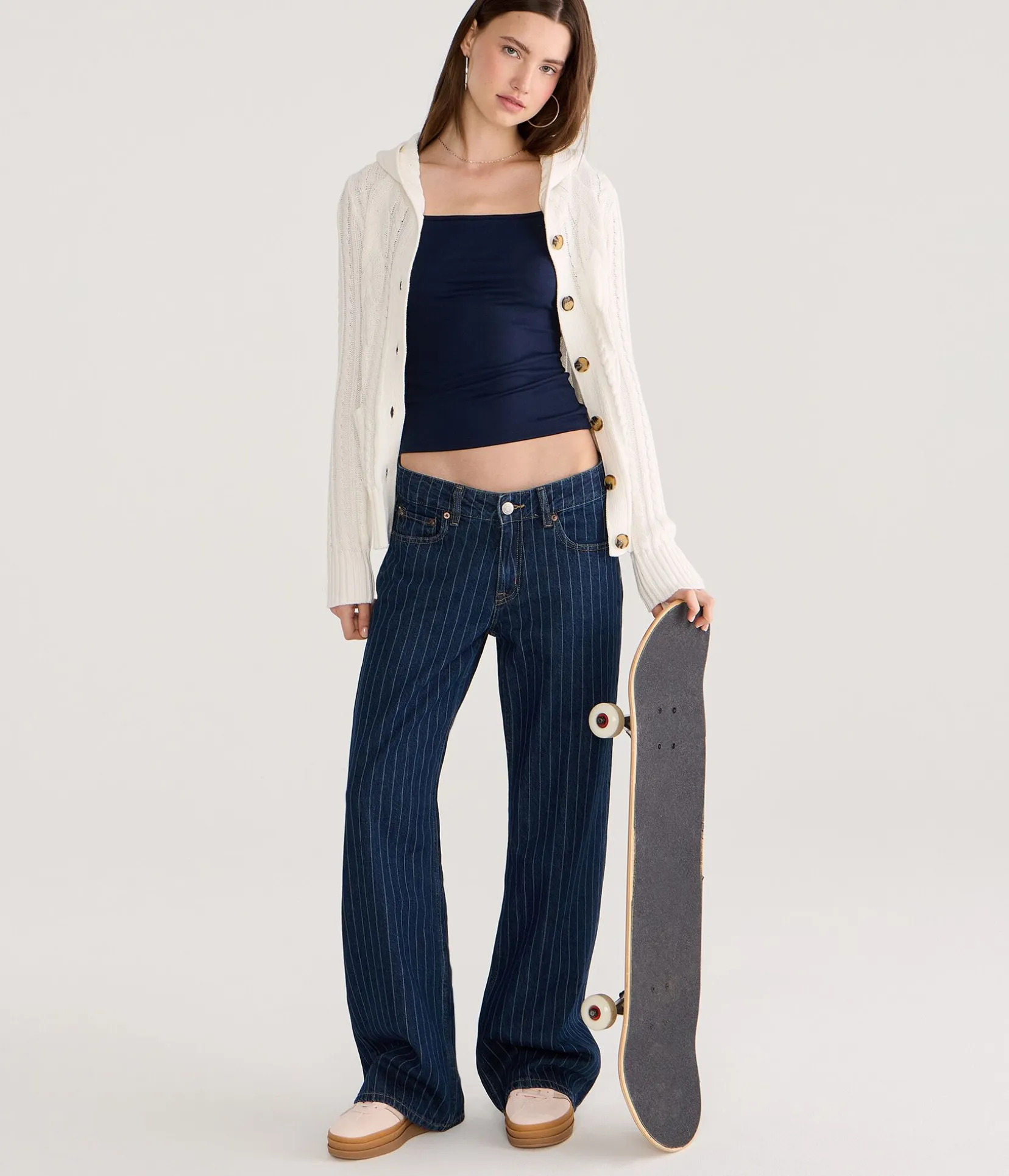 Hooded Button-Front Cable Cardigan