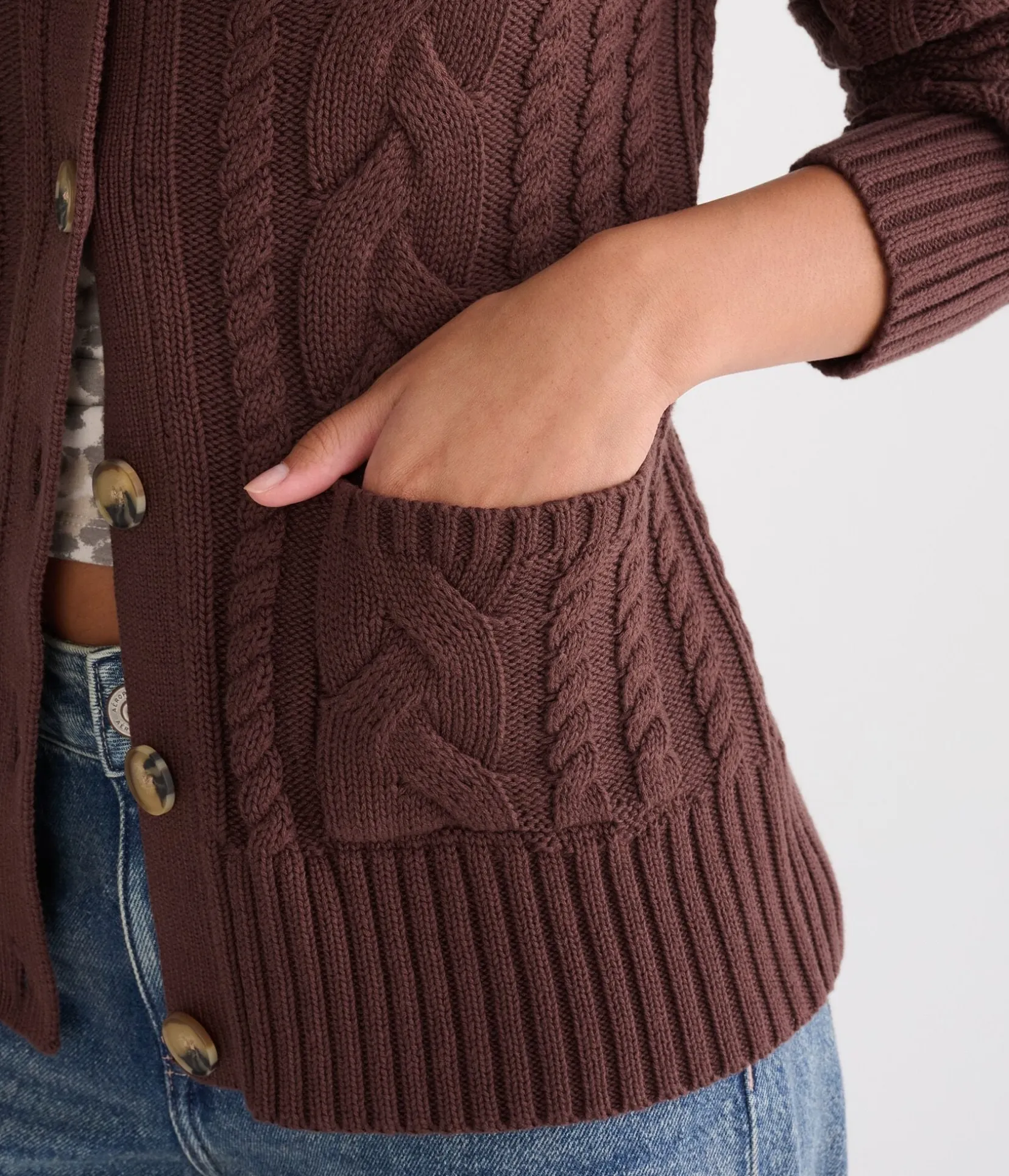 Hooded Button-Front Cable Cardigan